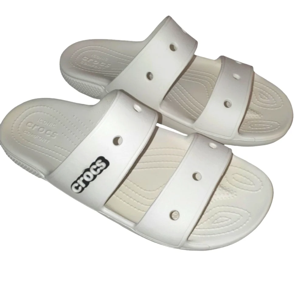 🔥CROCS White Unisex Classic Two Stap Slide On Shoes Women's Size‎ 10 Men's SZ 8